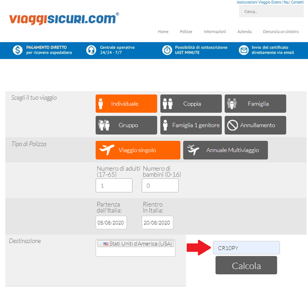 come inserire il codice sconto Viaggi Sicuri