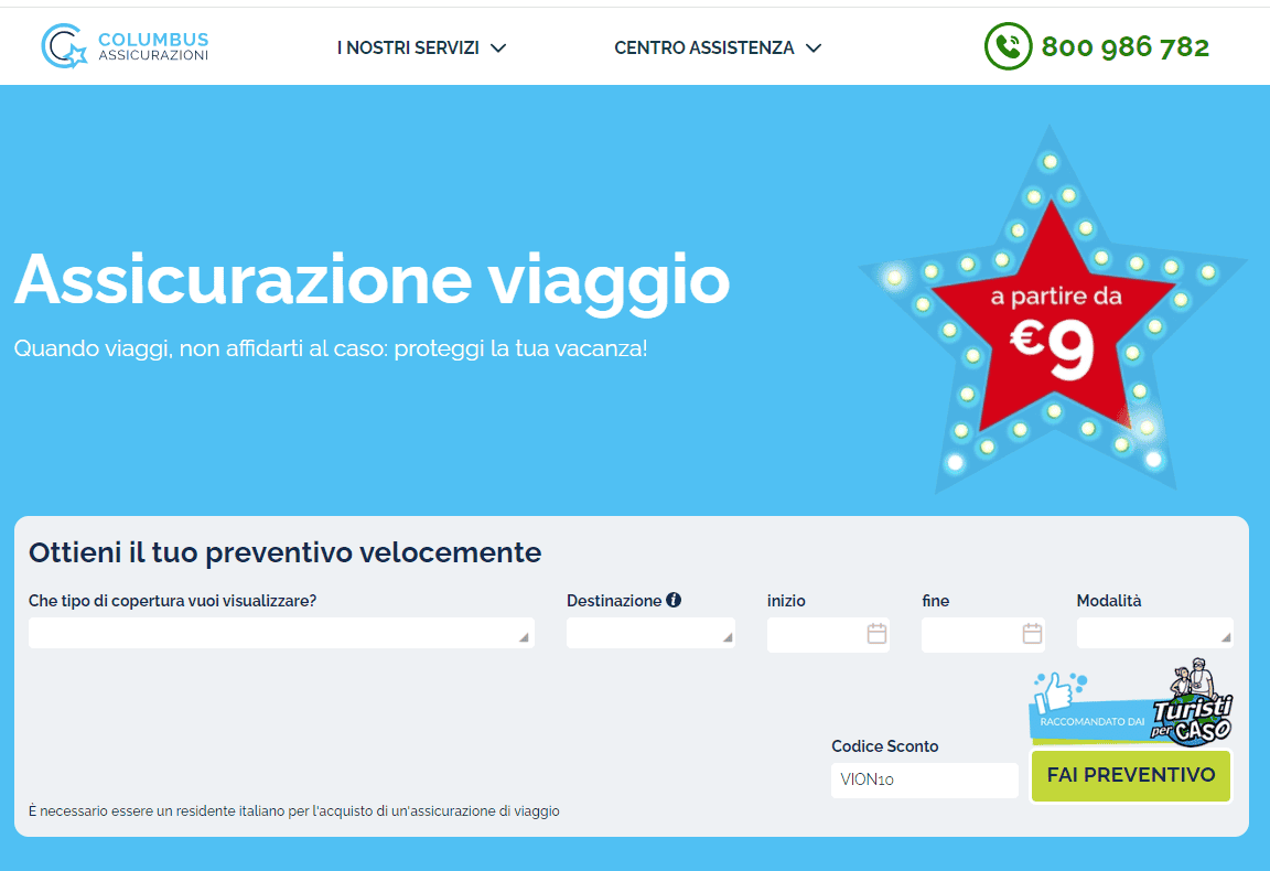 come acquistare polizza viaggio Columbus Assicurazioni
